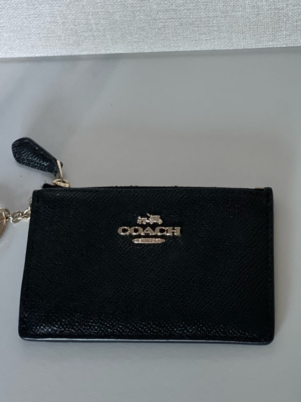 Coach Black Leather Mini Skinny Zip ID Card Case with Keyring
